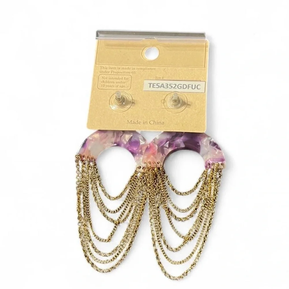 Serena Dangle Earrings Purple/ Gold Chain Feminine Everyday Wear Casual